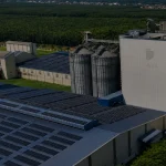 Aerial view of complete poultry and livestock feed production line, large scale animal feed mill factory